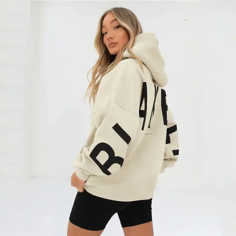 Retro Printed Loose Fitting Women Pullover Sweater Women Super Large Hooded Sweatshirt Long Sleeved Y2K Top