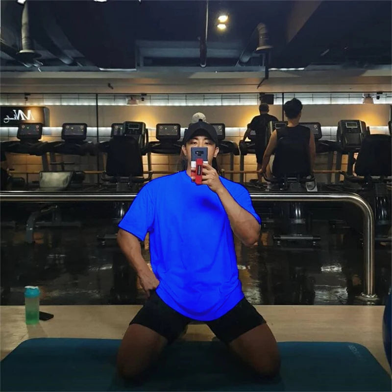 Plain Gym Clothing Fitness Mens Oversized T Shirt Outdoor Hip Hop Streetwear Loose Half Sleeve T-shirt Bodybuilding Tee Shirt