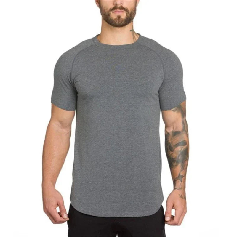 Muscleguys Gym t shirt Men Fitness Workout Cotton T-Shirt Bodybuilding Workout Skinny Tee shirt Summer Casual Sports Clothing