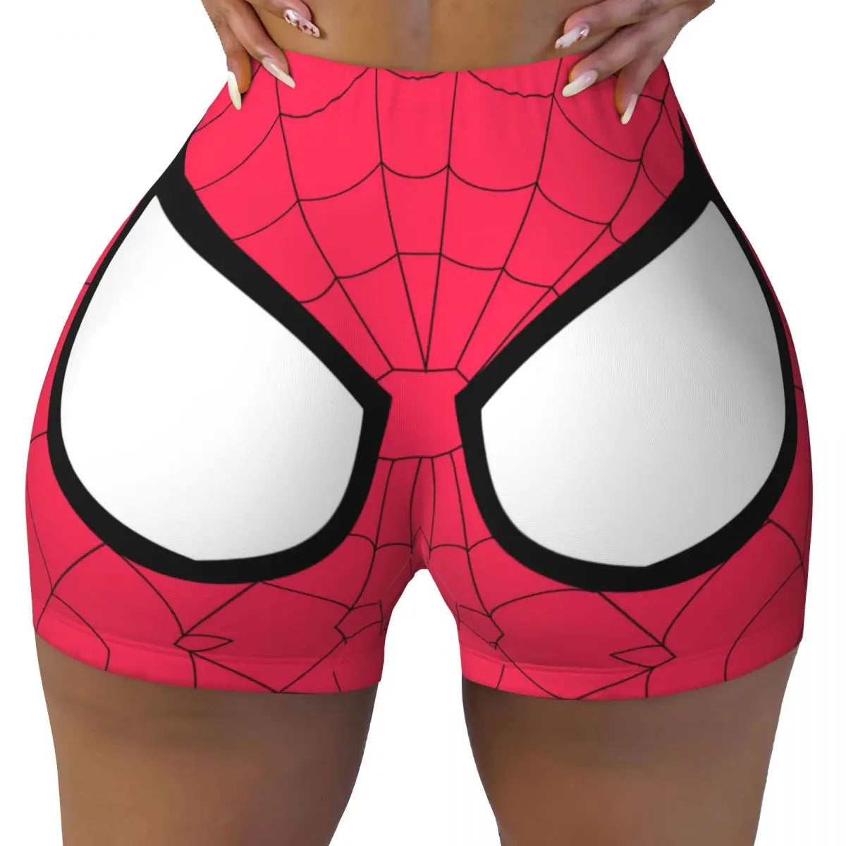 Women Spiderman Cartoon Superhero Workout Yoga Shorts Gym Athletic Biker Running Shorts