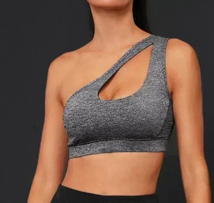 Sexy One Shoulder Yoga Bras Women Sports Top Crop Athletic Vest Push Up Underwear BH Sports Bra Sportswear Wire Free Gym Shirts