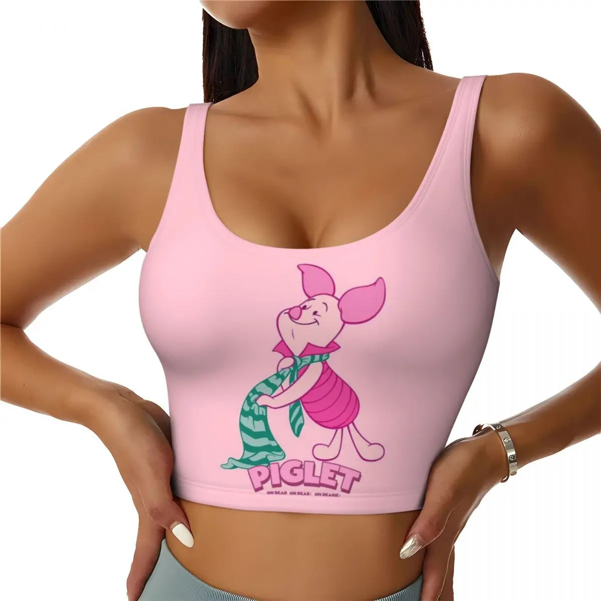 Custom High Impact Pooh And Piglet Happy Sort Of Day! Sports Bra for Women Gym Workout Yoga Crop Top