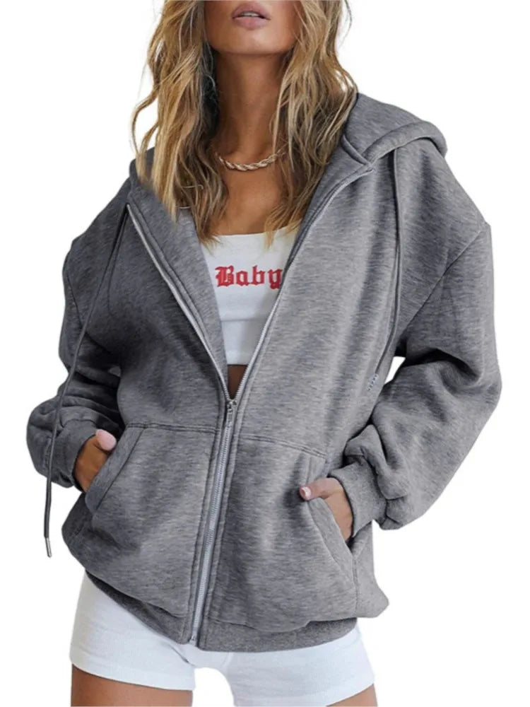Autumn Winter Zipper Cardigan Hooded Sweatshirt Women Sporty Style Splice Double Pocket Hoodie Female Casual Warm Top Sportswear