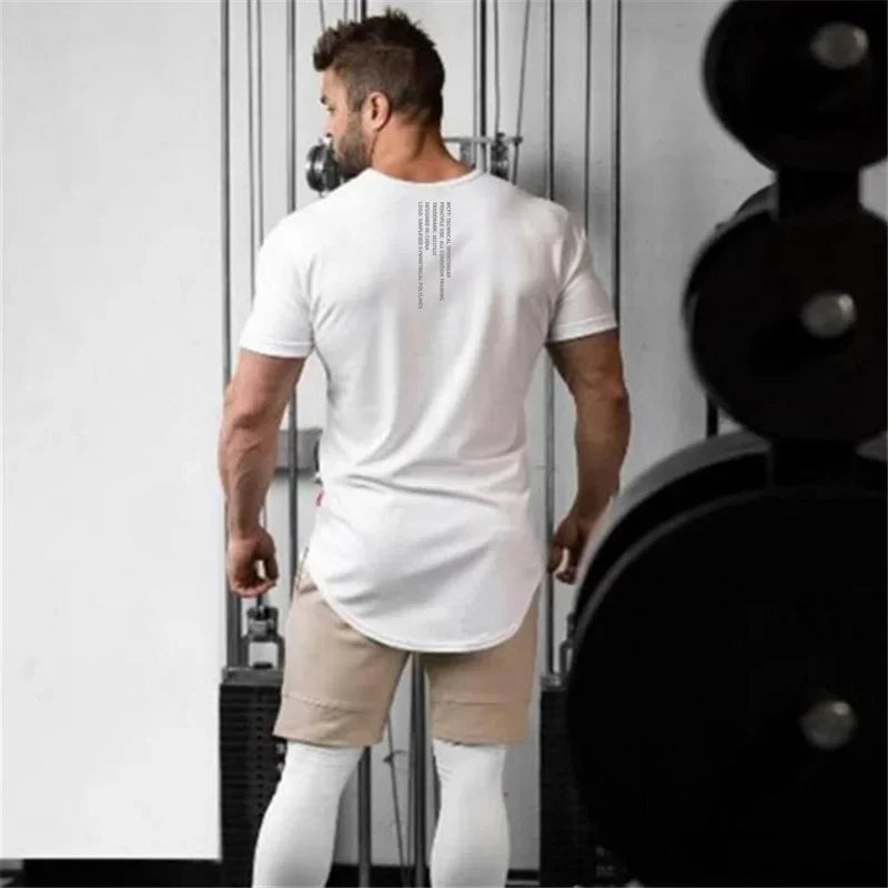 Muscleguys Gym t shirt Men Fitness Workout Cotton T-Shirt Bodybuilding Workout Skinny Tee shirt Summer Casual Sports Clothing