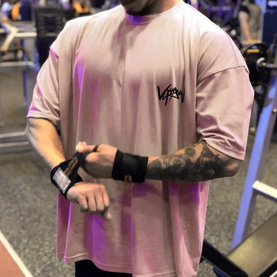 Round Collar sports T Shirt Oversize Cotton Summer Tee Training running shirt Man Streetwear Half Sleeve men T-shirt
