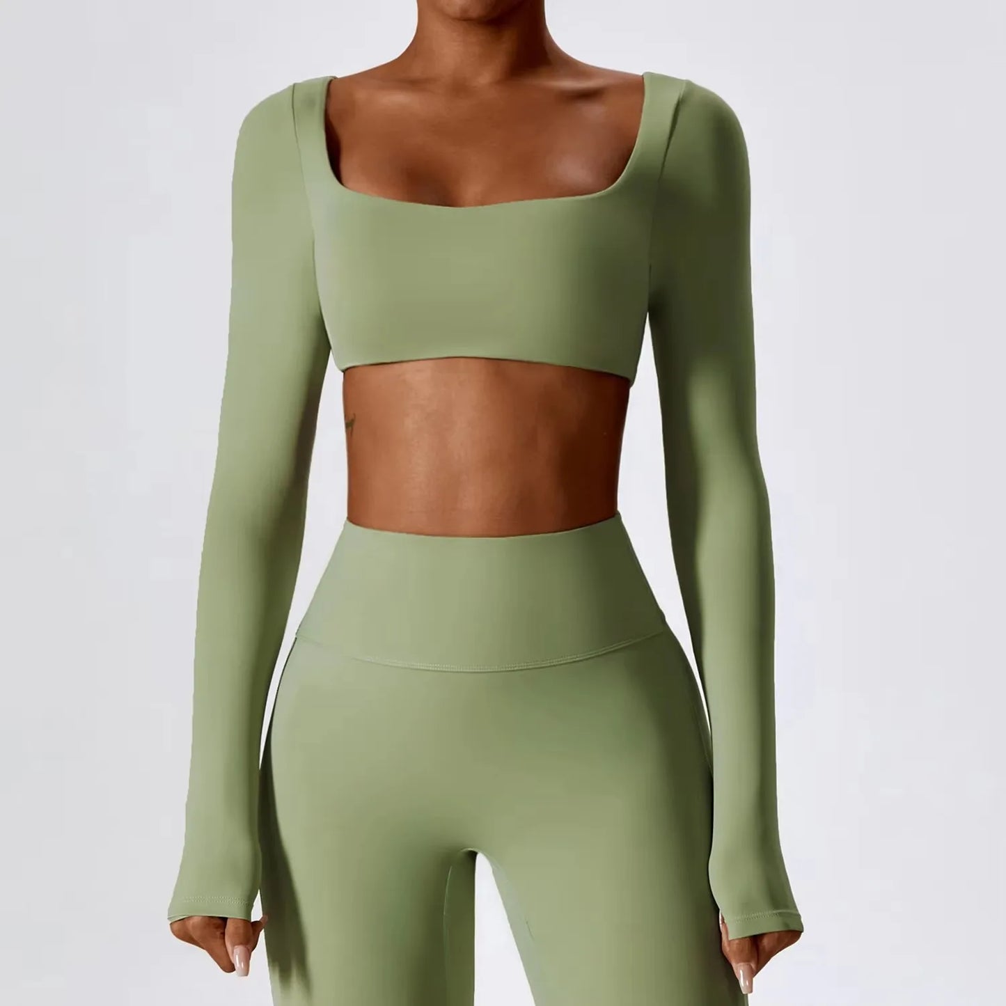 Gym Sport Wear Women Crop Tops Yoga T-shirts Solid Sports Top Long Sleeve Running Shirts Sexy Exposed Navel Quick Dry Fitness
