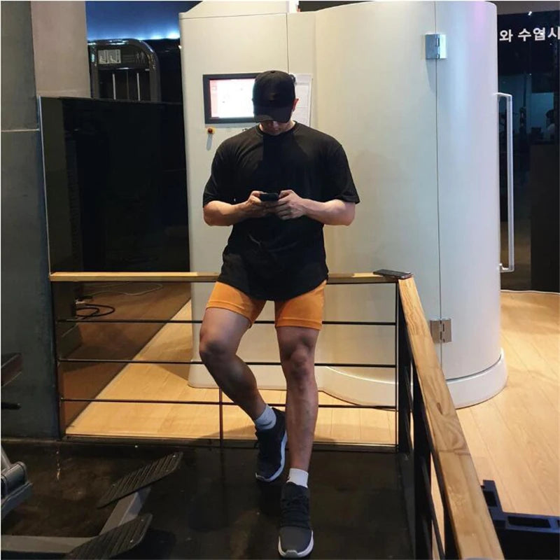 Plain Gym Clothing Fitness Mens Oversized T Shirt Outdoor Hip Hop Streetwear Loose Half Sleeve T-shirt Bodybuilding Tee Shirt