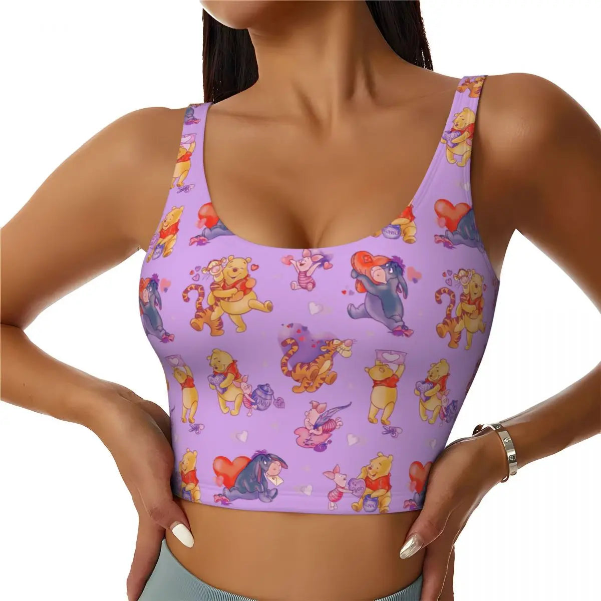 Custom High Impact Pooh And Piglet Happy Sort Of Day! Sports Bra for Women Gym Workout Yoga Crop Top