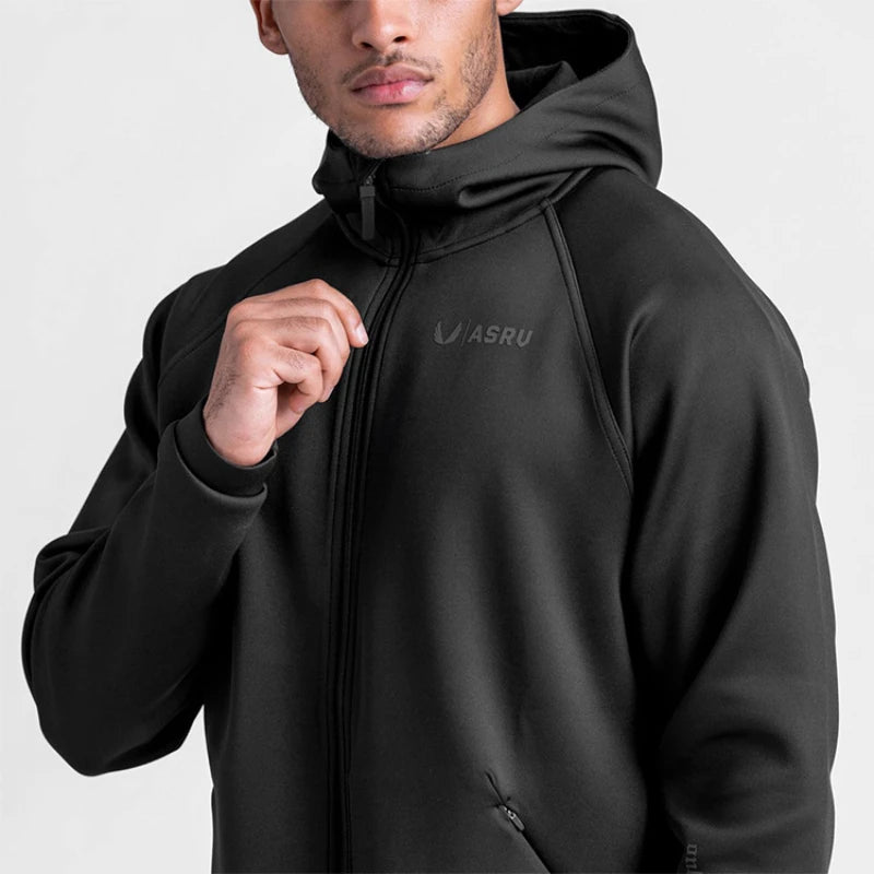 Men's Gym Sports Hoodies Cotton Elastic Hooded Male Fitness Running Loose Jackets Outdoor Zipper Coats Casual Workout Sportwear