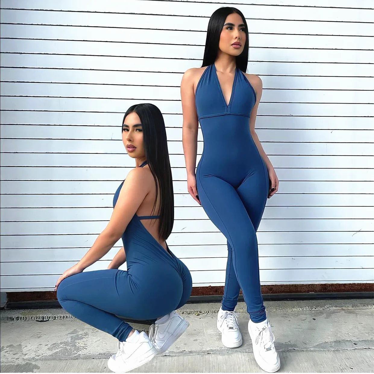 Deep V Halter Sleeveless Backless Yoga Sets Sport One Piece Jumpsuit Woman Sportwear Gym Workout Overalls Active Wear