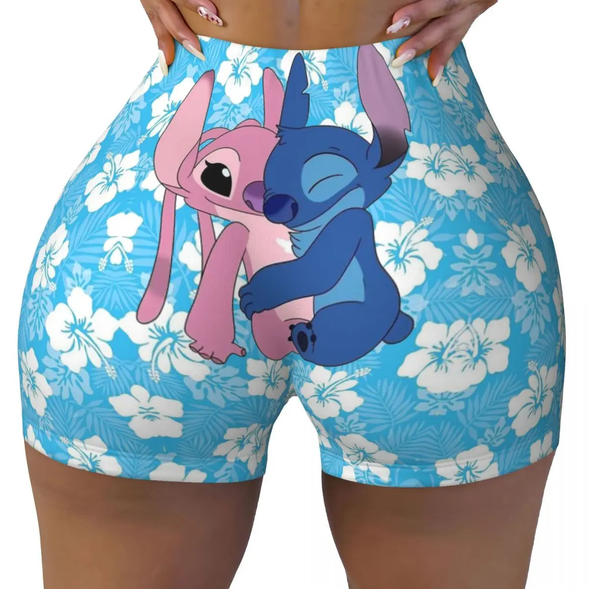 Women Lilo And Stitch Pattern Kawaii Workout Yoga Shorts Gym Athletic Running Volleyball Shorts