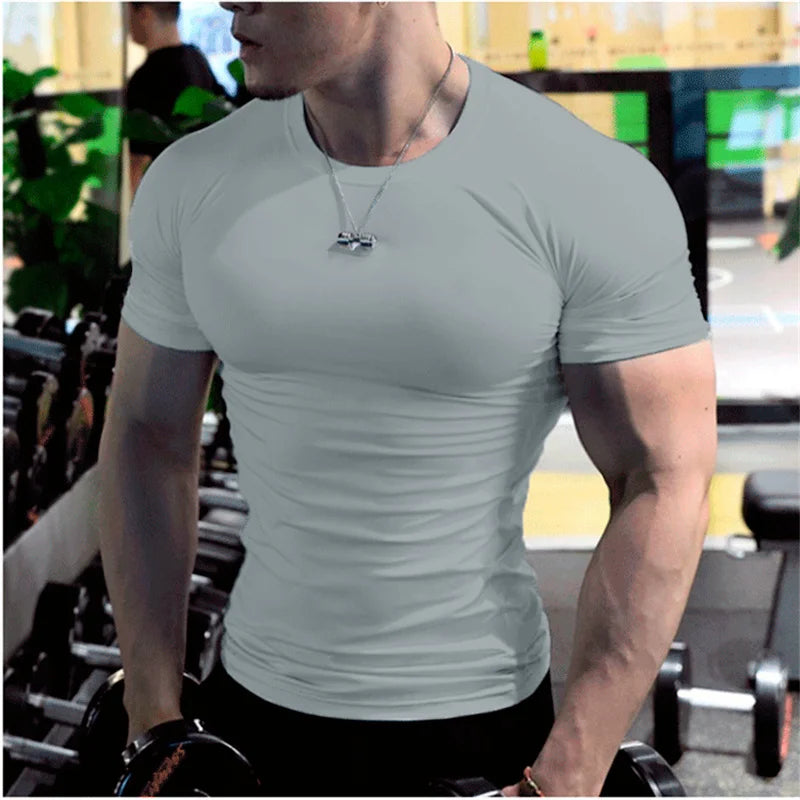 Men Training Gym T Shirt Compression Fitness Shirts Quick Dry Sport Running Shirt Short Sleeve Soccer Top Bodybuilding T-Shirts