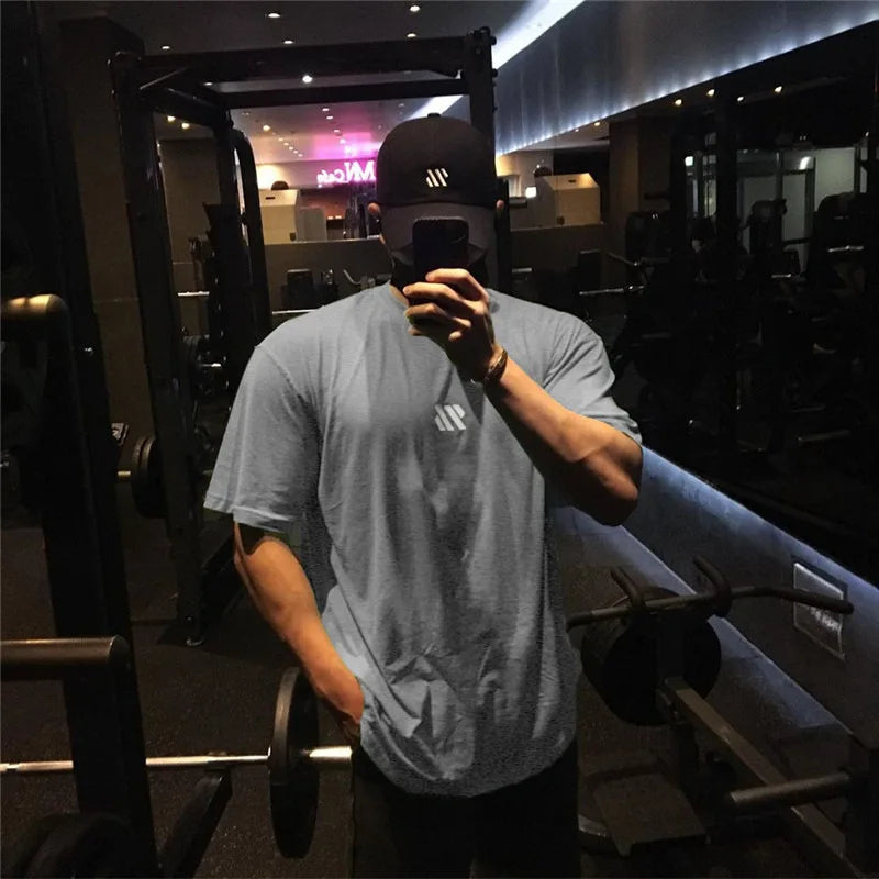 Men's Clothing Gym Fitness Streetwear Tees Breathable Cotton Loose Short Sleeve T-shirt Summer Casual Running Tops Sweatshirt
