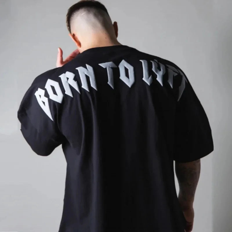 High Quality gyms T shirt Men Bodybuilding print loose T-shirt Workout Fitness Tees Men Clothing cotton Short Sleeve Sports Shirt