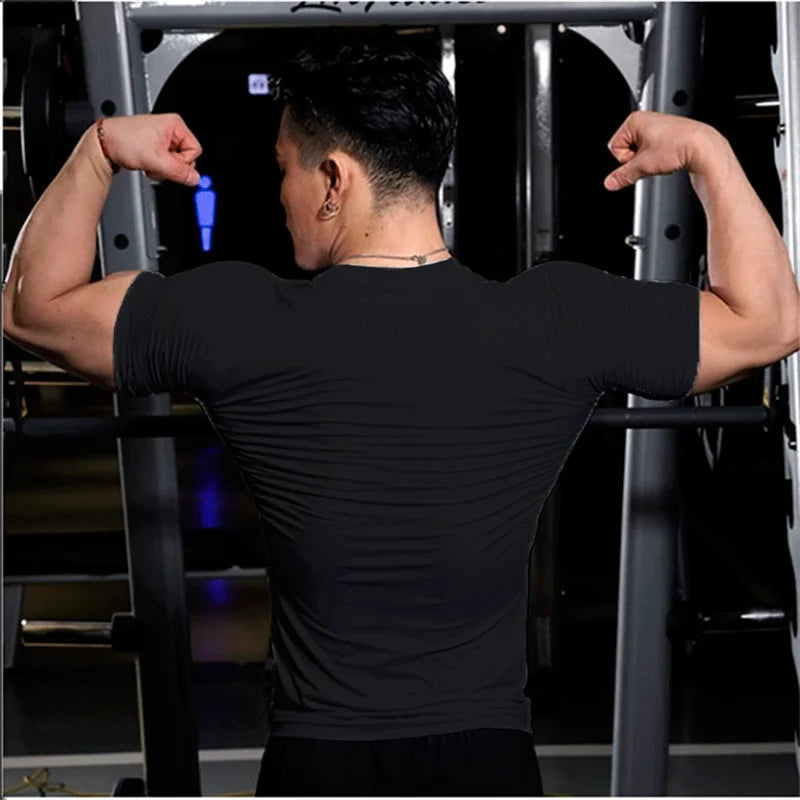 Men Training Gym T Shirt Compression Fitness Shirts Quick Dry Sport Running Shirt Short Sleeve Soccer Top Bodybuilding T-Shirts