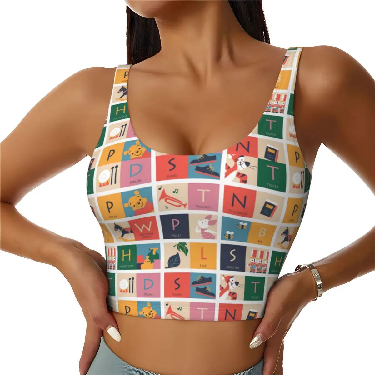 Custom High Impact Pooh And Piglet Happy Sort Of Day! Sports Bra for Women Gym Workout Yoga Crop Top