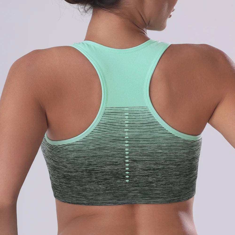 2110 Women's Soft Gradient Medium Support Yoga Sports Bra with Removable Cups