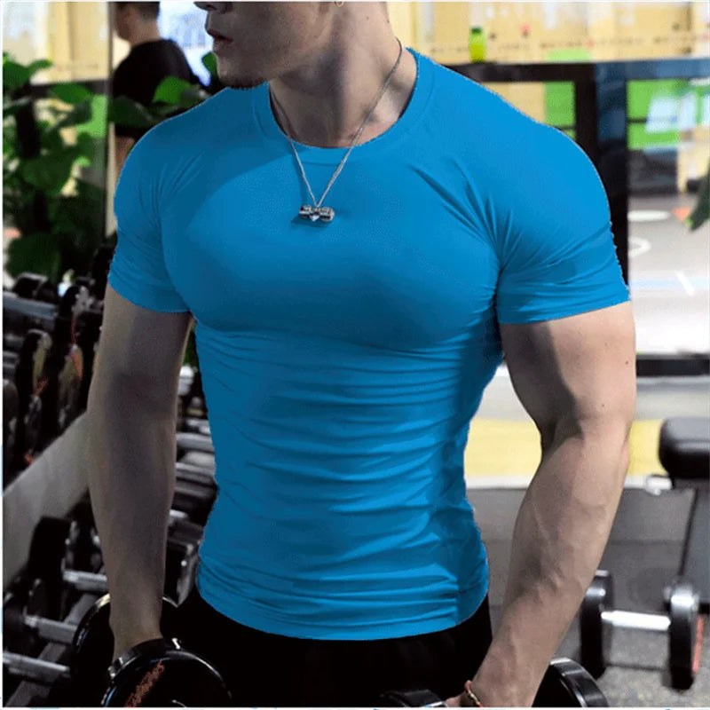 Men Training Gym T Shirt Compression Fitness Shirts Quick Dry Sport Running Shirt Short Sleeve Soccer Top Bodybuilding T-Shirts