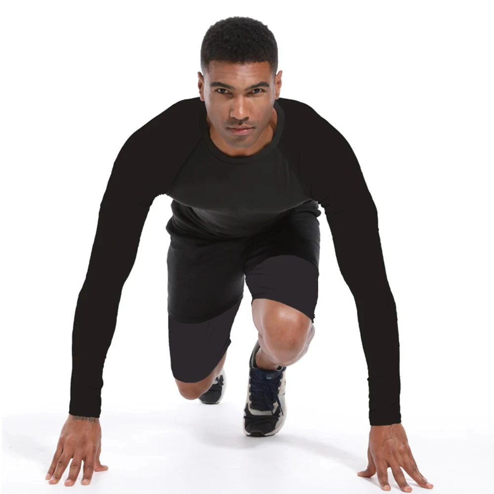 Spring and Summer New Fitness Long-sleeved Men's Quick-drying Milk Silk Body Shaping Sports Training Thin Solid Color M-3XL