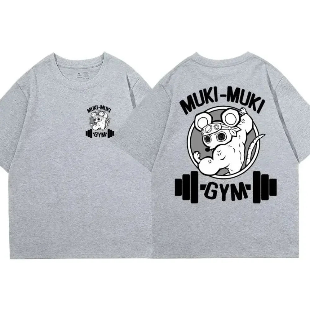 Men's T-Shirt Muki- Muki Mice Gym Printed T-shirt Cotton Sports Leisure Short Sleeve Fitness Workout Shirt Oversized Tee Shirt Men Clothes