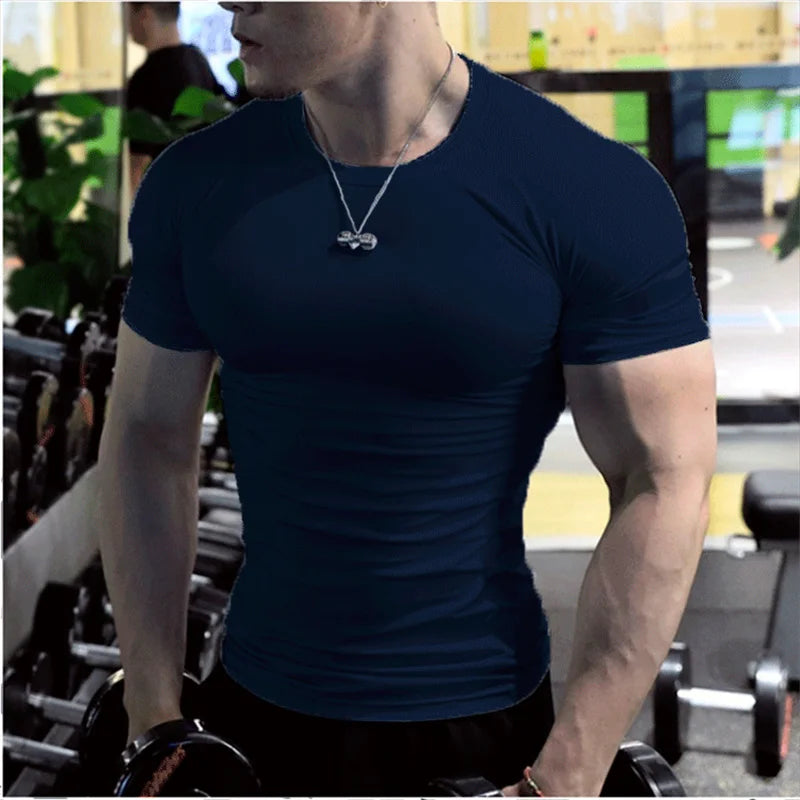 Men Training Gym T Shirt Compression Fitness Shirts Quick Dry Sport Running Shirt Short Sleeve Soccer Top Bodybuilding T-Shirts