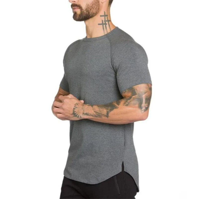 Muscleguys Gym t shirt Men Fitness Workout Cotton T-Shirt Bodybuilding Workout Skinny Tee shirt Summer Casual Sports Clothing