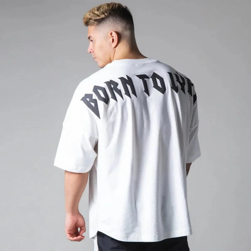 High Quality gyms T shirt Men Bodybuilding print loose T-shirt Workout Fitness Tees Men Clothing cotton Short Sleeve Sports Shirt