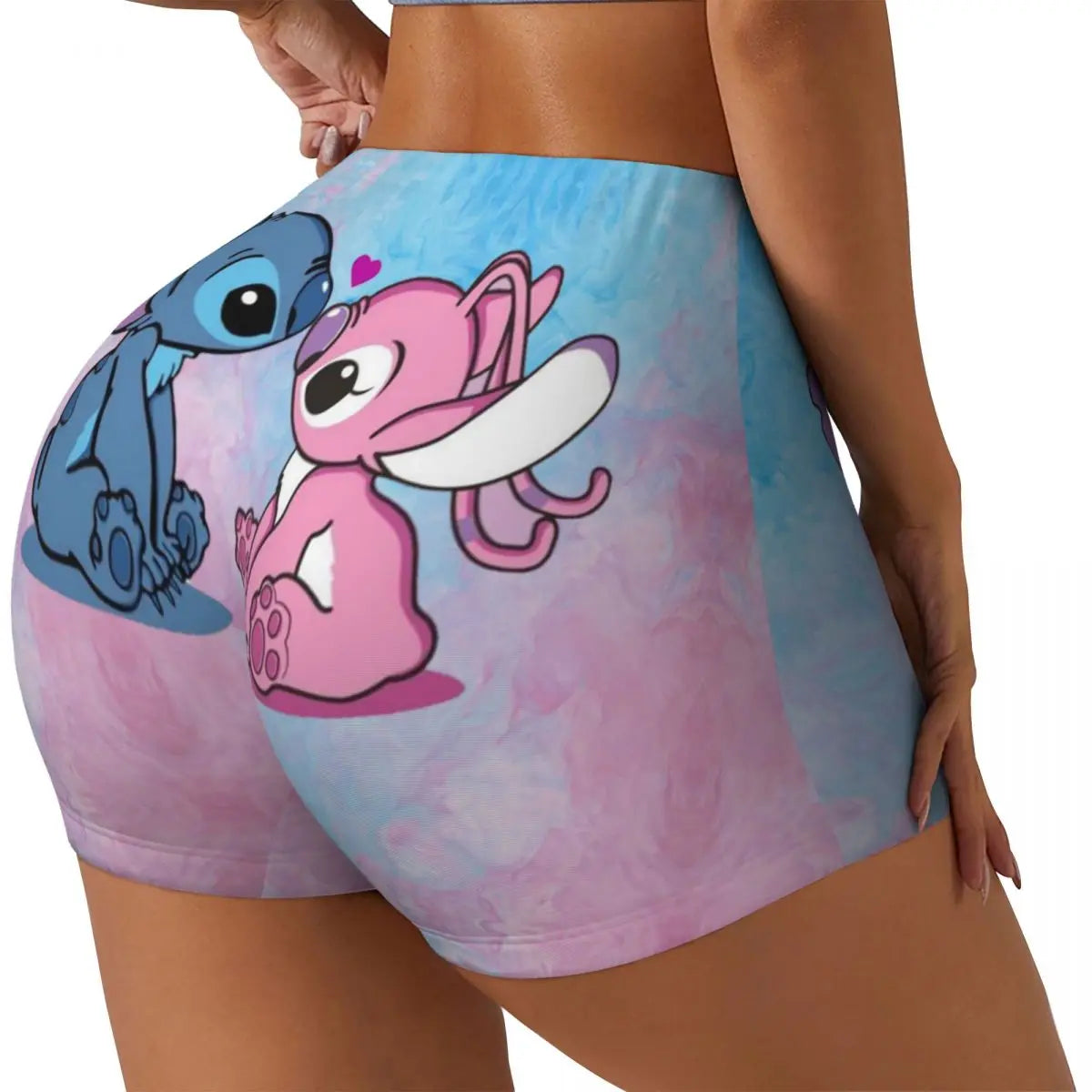 Women Lilo And Stitch Pattern Kawaii Workout Yoga Shorts Gym Athletic Running Volleyball Shorts
