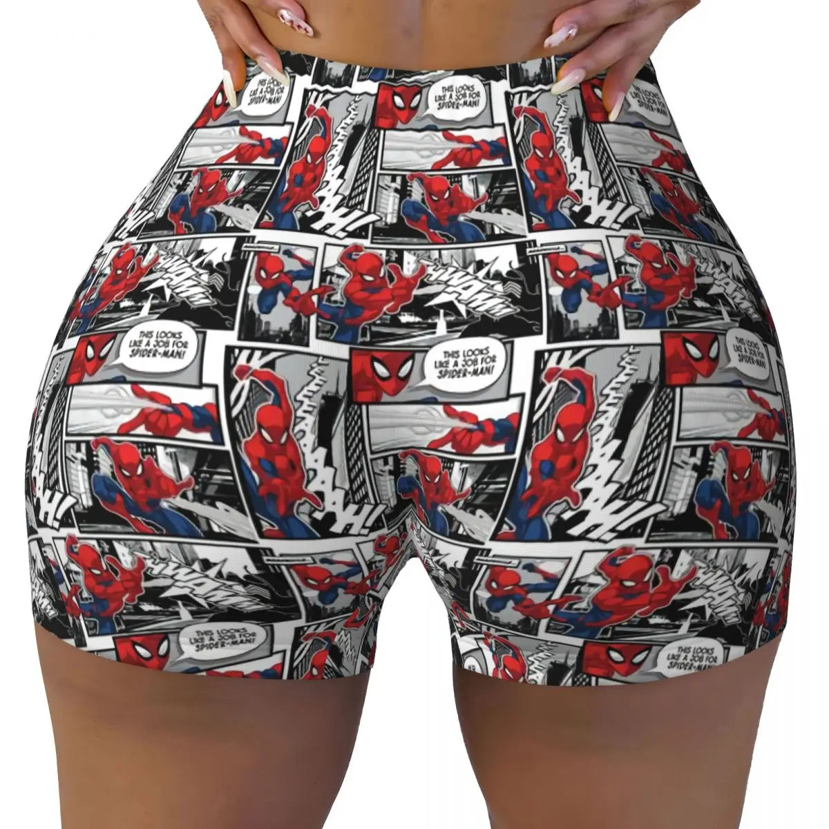 Women Spiderman Cartoon Superhero Workout Yoga Shorts Gym Athletic Biker Running Shorts