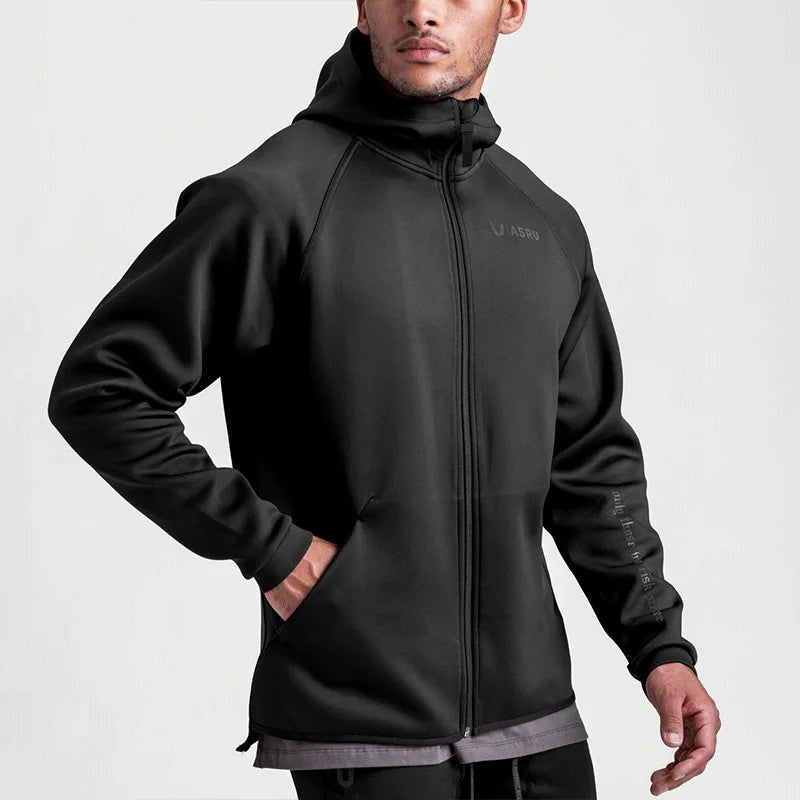 Men's Gym Sports Hoodies Cotton Elastic Hooded Male Fitness Running Loose Jackets Outdoor Zipper Coats Casual Workout Sportwear