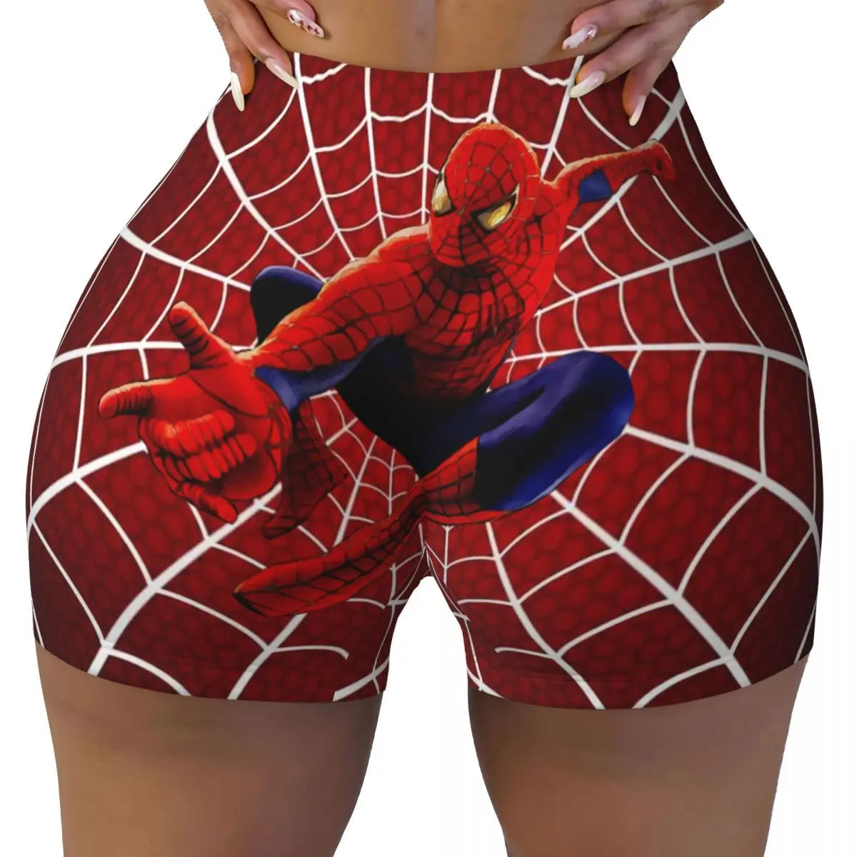 Women Spiderman Cartoon Superhero Workout Yoga Shorts Gym Athletic Biker Running Shorts