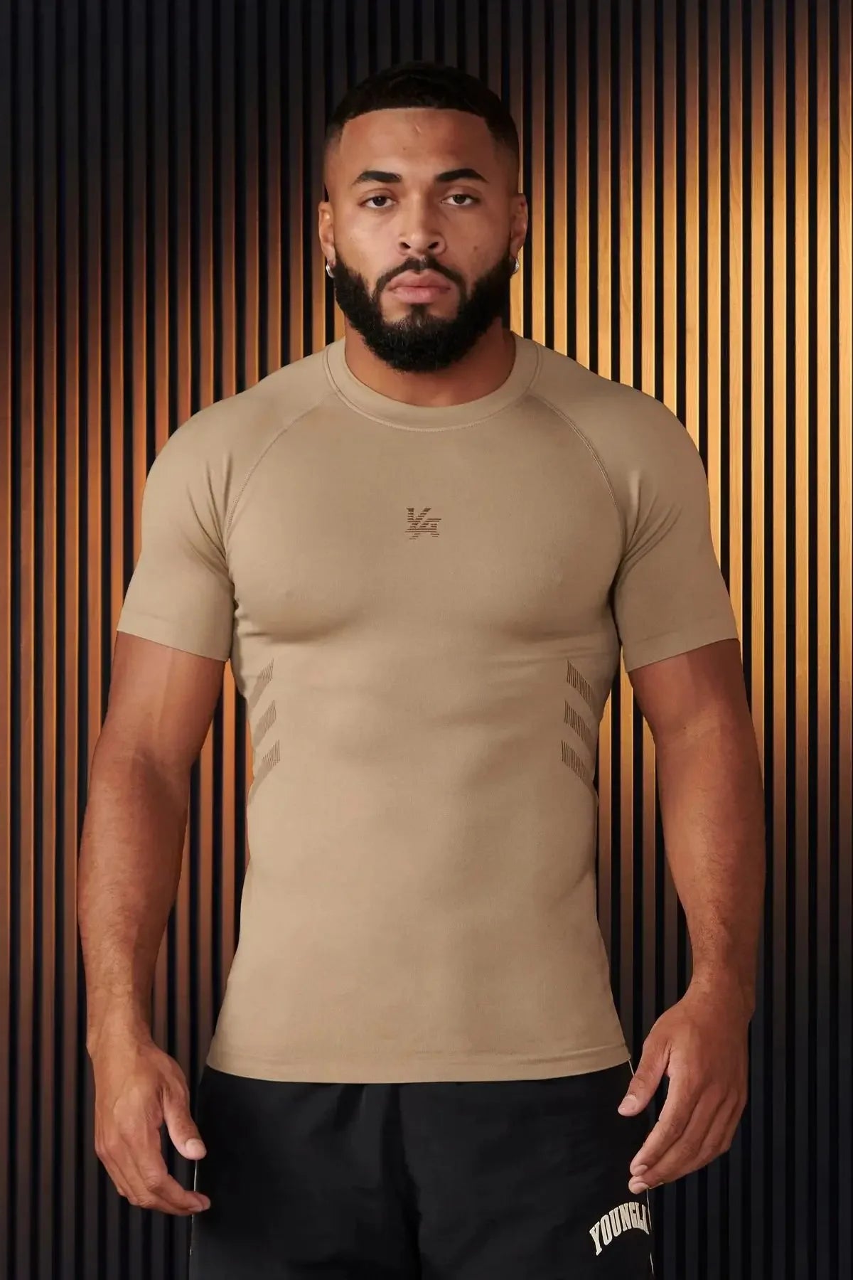 YOUNGLA American men's T-shirt new gym sports bodybuilding quick drying breathable elastic crewneck top