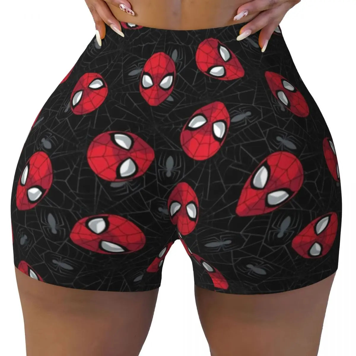 Women Spiderman Cartoon Superhero Workout Yoga Shorts Gym Athletic Biker Running Shorts