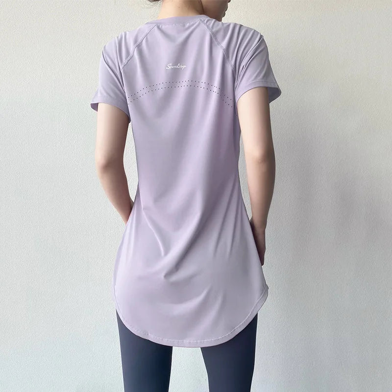 Sportswear Woman Gym Yoga Clothes Women T-Shirt Short Sleeve Quick Dry Fitness Top Breathable Slim Butt Cover Running Shirt