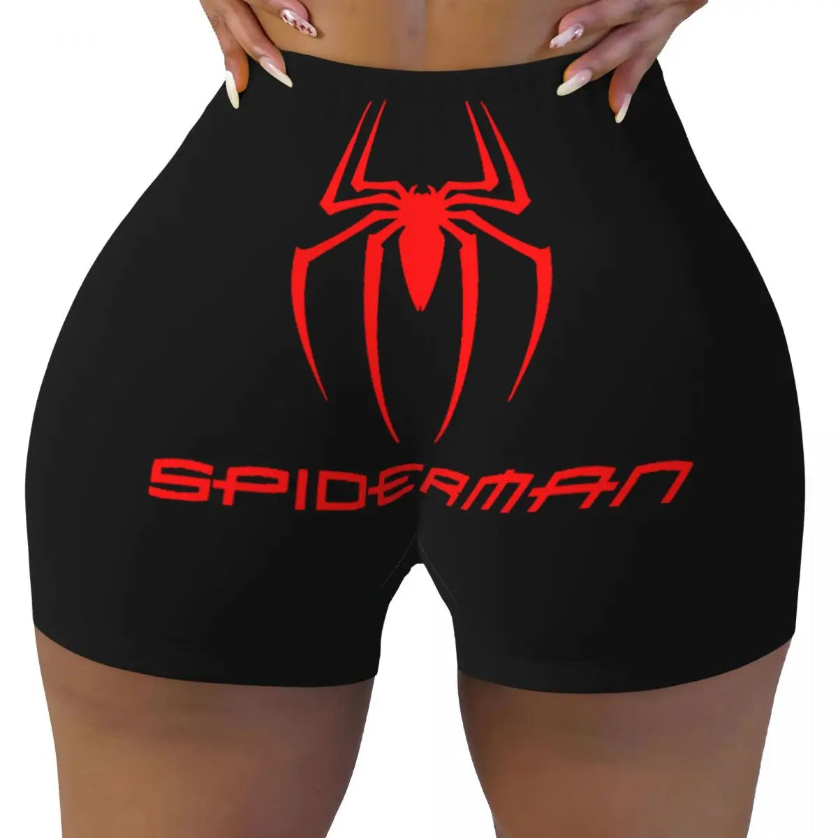 Women Spiderman Cartoon Superhero Workout Yoga Shorts Gym Athletic Biker Running Shorts