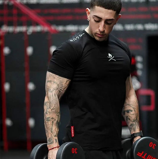 Men T Shirts Fashion Summer Bodybuilding Printed Tshirt Men GYM Fitness Workout  O-Neck Show Muscle