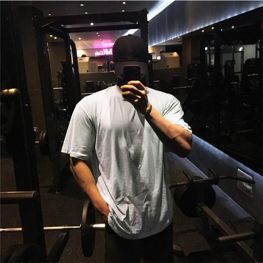 Plain Gym Clothing Fitness Mens Oversized T Shirt Outdoor Hip Hop Streetwear Loose Half Sleeve T-shirt Bodybuilding Tee Shirt