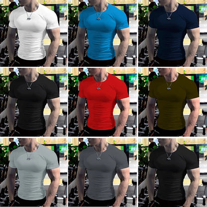 Men Training Gym T Shirt Compression Fitness Shirts Quick Dry Sport Running Shirt Short Sleeve Soccer Top Bodybuilding T-Shirts