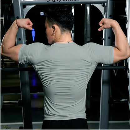 Men Training Gym T Shirt Compression Fitness Shirts Quick Dry Sport Running Shirt Short Sleeve Soccer Top Bodybuilding T-Shirts