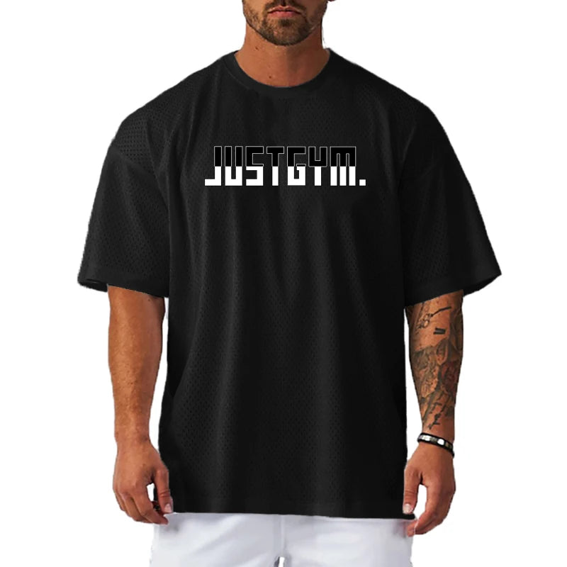 Summer Running Sports Short-sleeved Quick-drying Mesh Top Men's Training Loose Oversized T-shirt