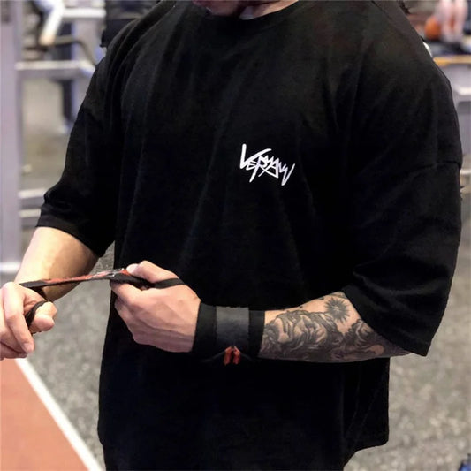 Round Collar  sports T Shirt Oversize Cotton Summer Tee Training running shirt Man Streetwear Half Sleeve men T-shirt
