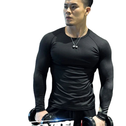 Spring and Summer New Fitness Long-sleeved Men's Quick-drying Milk Silk Body Shaping Sports Training Thin Solid Color M-3XL