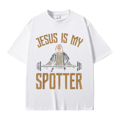 Jesus Is My Spotter Christ Gym T Shirt Men's Vintage T Shirts Cotton O-Neck Oversized T-shirts Streetwear