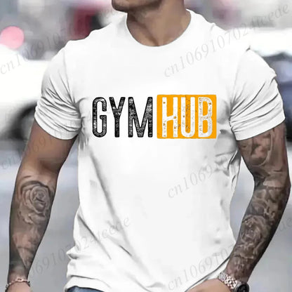 Gym Hub Print Men's T-Shirt Oversize Funny Graphic Tees for Men Summer Tops T Shirt for Men Clothing Fashion T Shirt Casual Tee