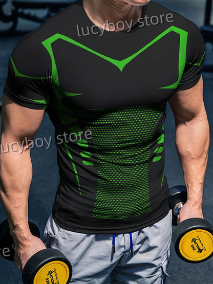 Mens Gym Muscle Training T Shirt Color block Sports Jogging Short Sleeve Tees Quick Drying Running  Men