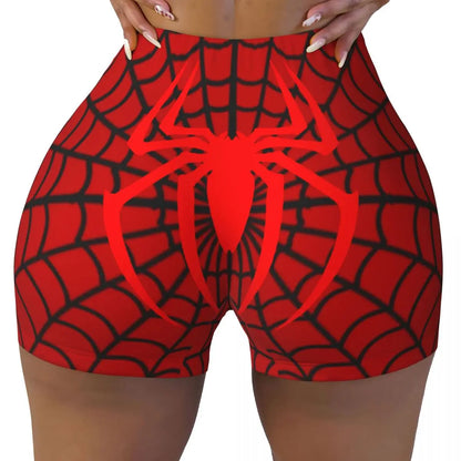 Women Spiderman Cartoon Superhero Workout Yoga Shorts Gym Athletic Biker Running Shorts