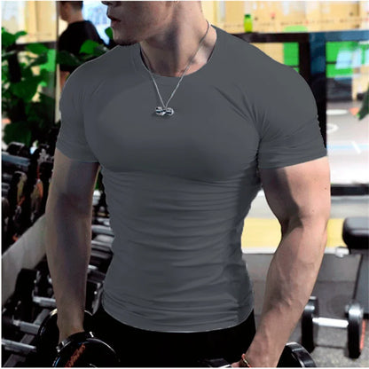 Men Training Gym T Shirt Compression Fitness Shirts Quick Dry Sport Running Shirt Short Sleeve Soccer Top Bodybuilding T-Shirts