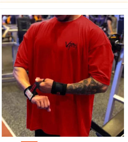 Round Collar  sports T Shirt Oversize Cotton Summer Tee Training running shirt Man Streetwear Half Sleeve men T-shirt