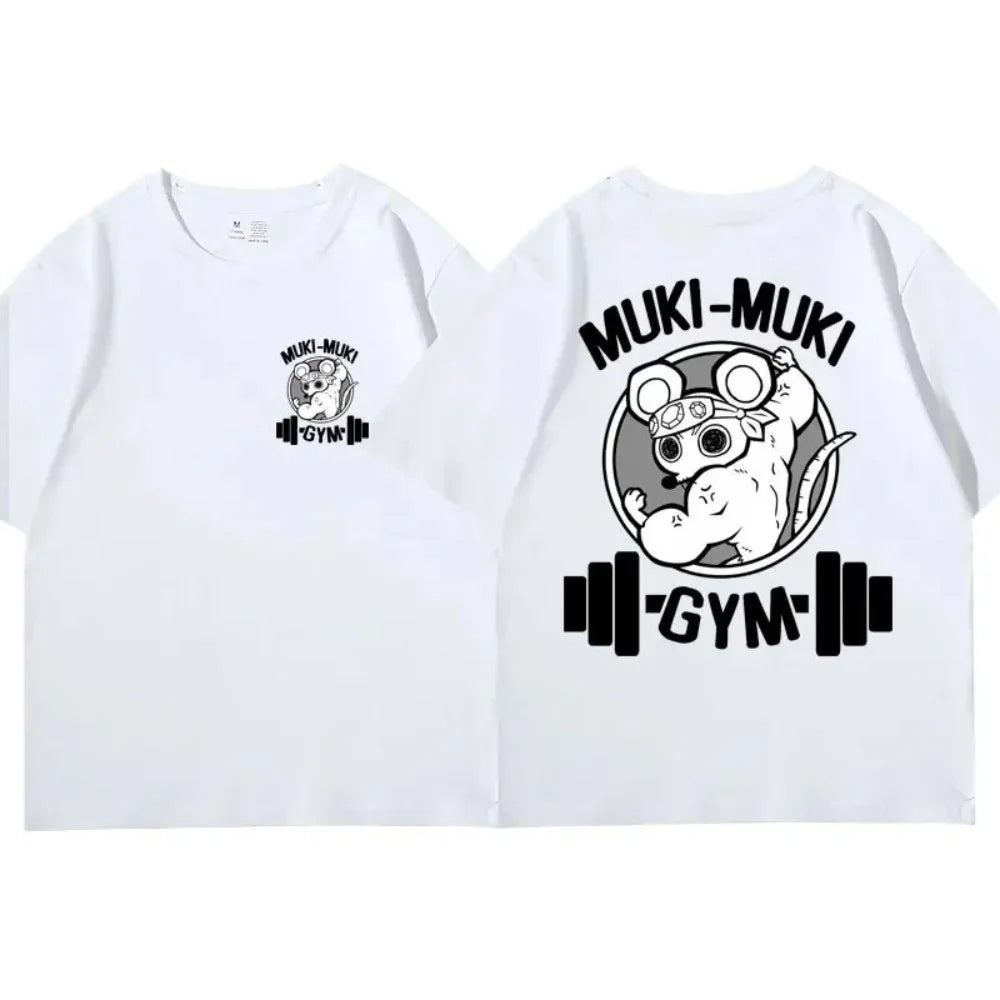 Men's T-Shirt Muki- Muki Mice Gym Printed T-shirt Cotton Sports Leisure Short Sleeve Fitness Workout Shirt Oversized Tee Shirt Men Clothes