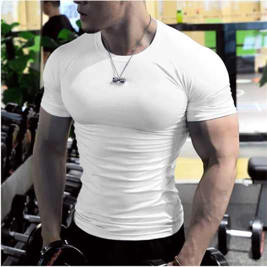 Men Training Gym T Shirt Compression Fitness Shirts Quick Dry Sport Running Shirt Short Sleeve Soccer Top Bodybuilding T-Shirts